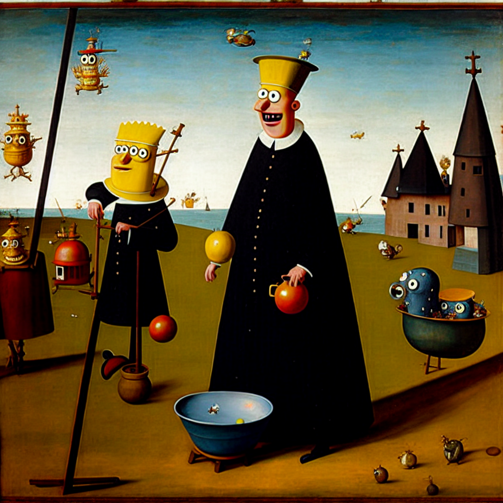 "Rev up those fryers!" sayeth SpongeBob. oil painting by Hieronymus Bosch and Femke Hiemstra .png