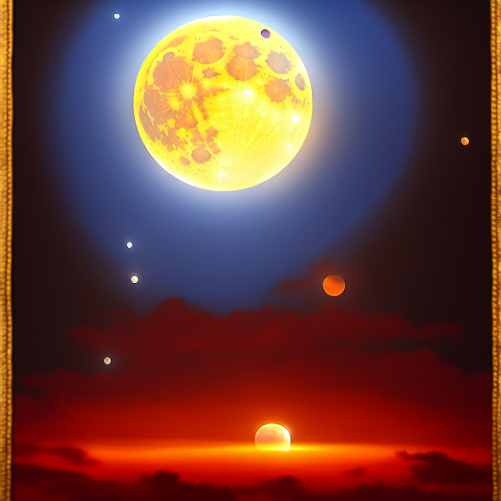 Lunar Eclipse in Ancient India viewed from a temple, mythology, oil painting, by Raja Ravi Verma, intricate, volumetric lighting, matte finish, vibrant, trending on artstation