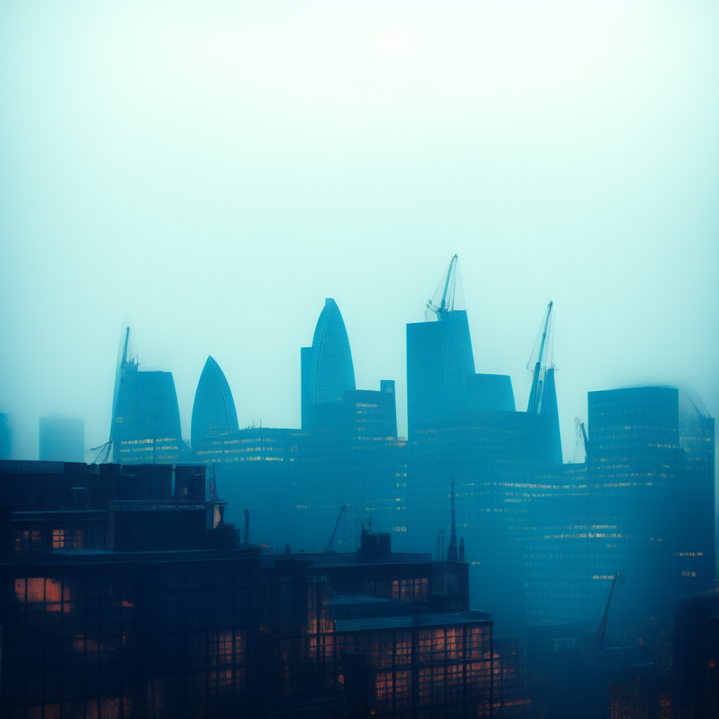 a drab and dreary day, London fog, NYC skyline, analogue photography, high resolution, high definition, high quality