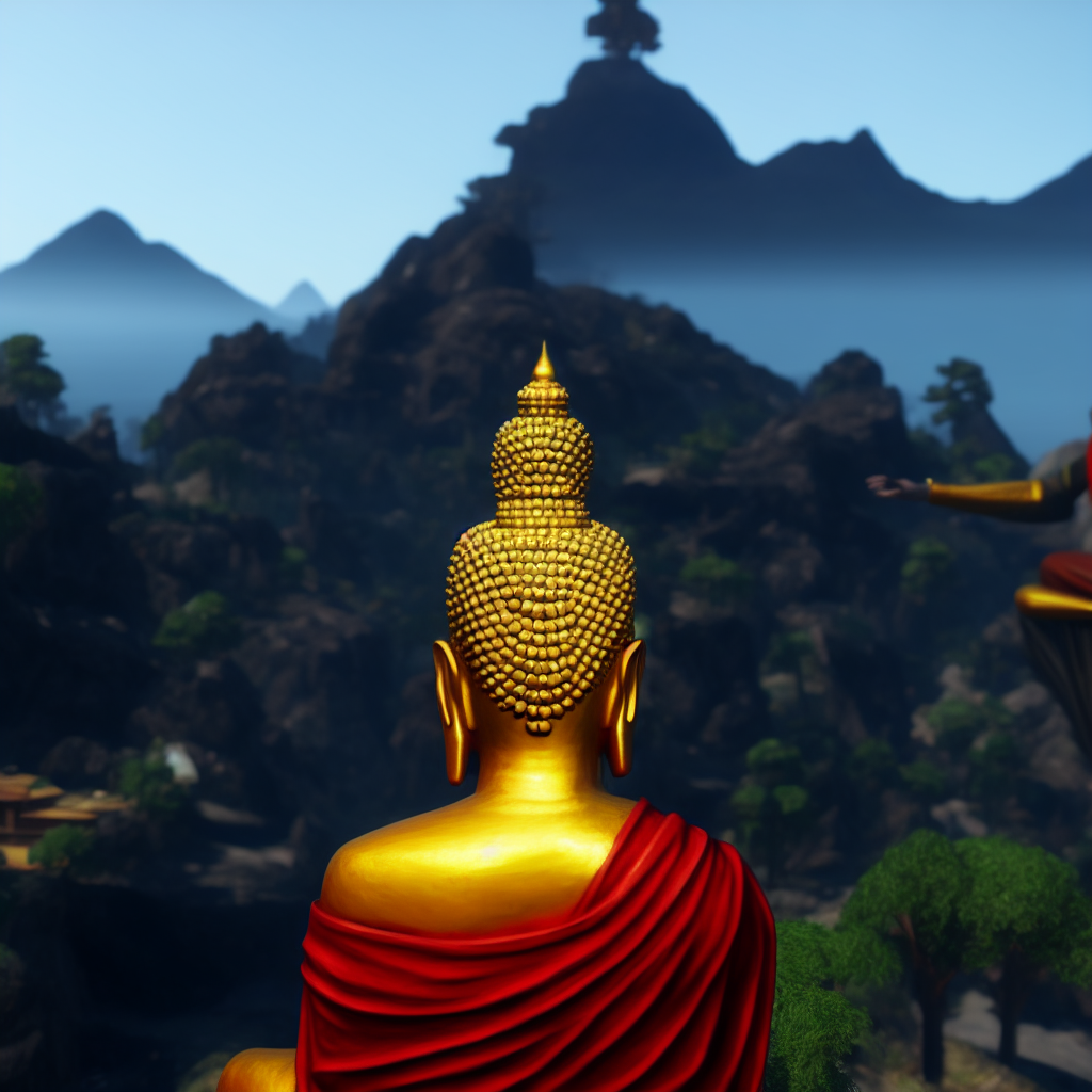 Gautama Buddha  gta 5 cover style, highly detailed, digital painting, Trending on artstation , HD quality, by Glenn Rane and Samwise Didier, dramatic light, octane