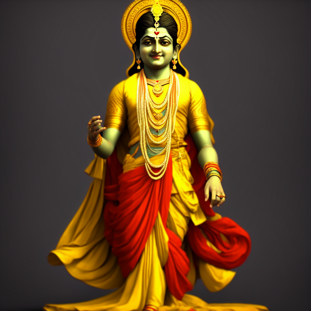 3d render of amazing lifelike award winning statue of Krishna in style of Alphonse Mucha, trending on art station cinematic, epic Lighting, octane render
