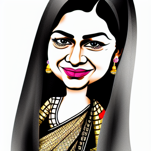 caricature of an Indian woman, ink sketch, highly detailed, 4k, matte finish
