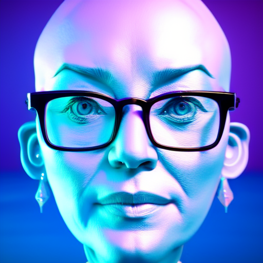 Book cover design featuring 3D render of an ice sculpture in the form of a face of a bald woman wearing glasses. Biopunk style, highly detailed, futurism, pastel colours,8k